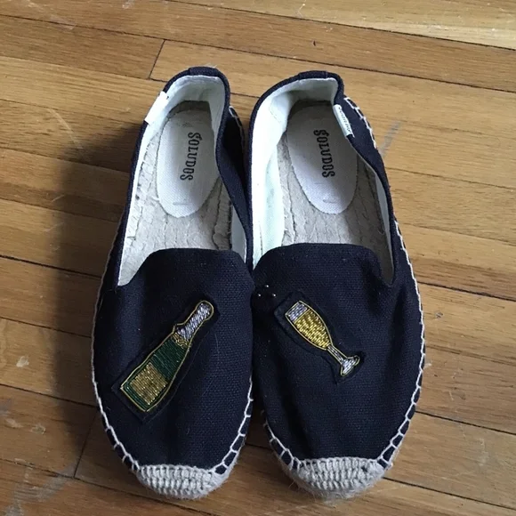 Luxe Soludos Ladies Size 6 Black Espadrille Shoes w/ Champagne Accents,MINT - Picture 1 of 5